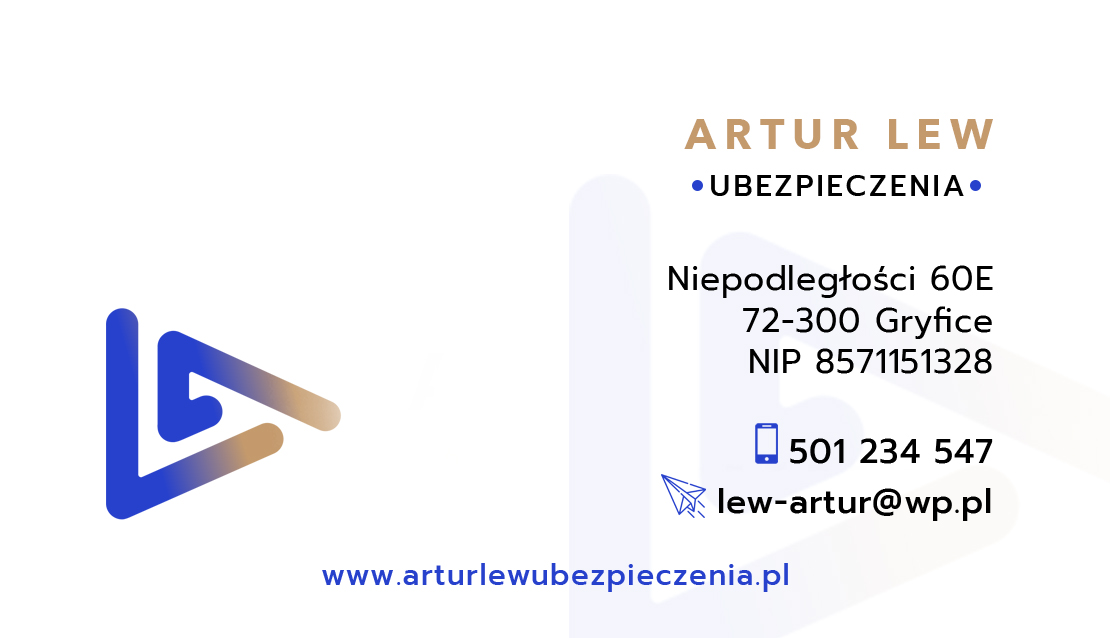 Wizytówka Artur Lew Ubezpieczenia: znak i adres w Gryficach