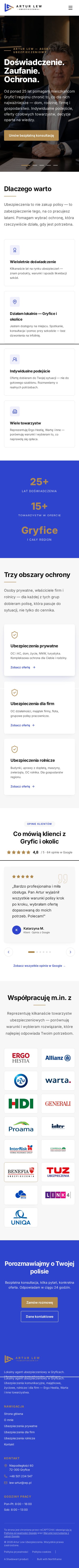 arturlewubezpieczenia.pl — widok mobilny