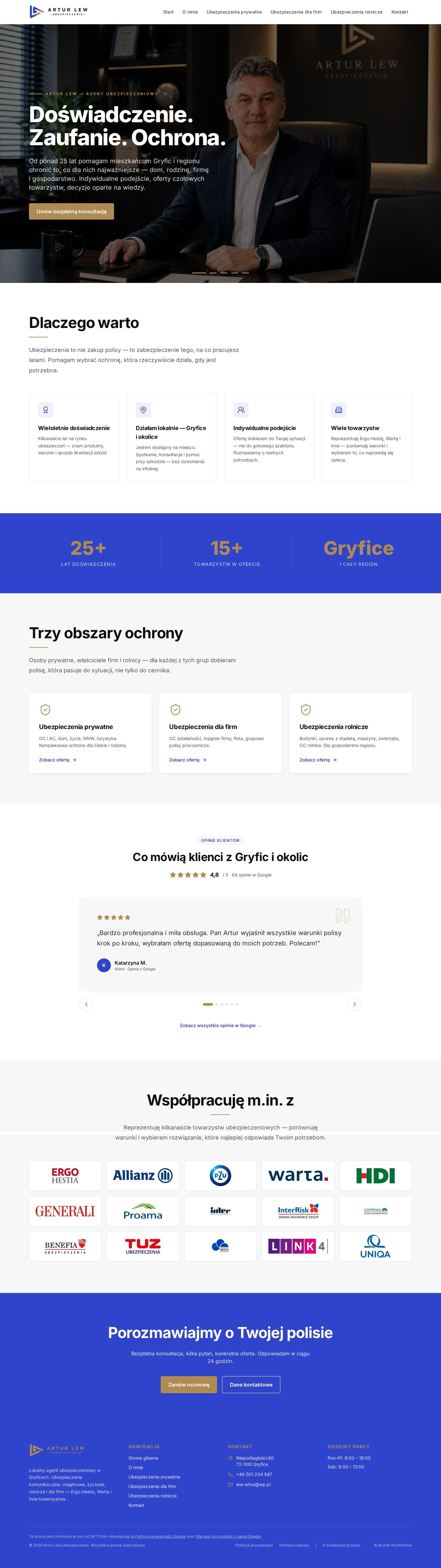 arturlewubezpieczenia.pl — widok desktop