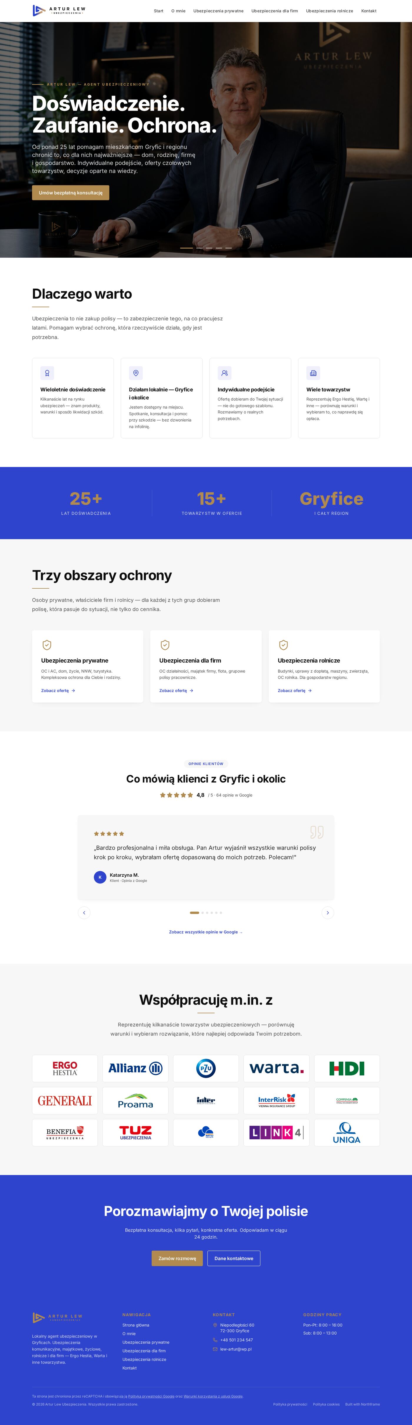 Strona Artur Lew Ubezpieczenia — widok desktop