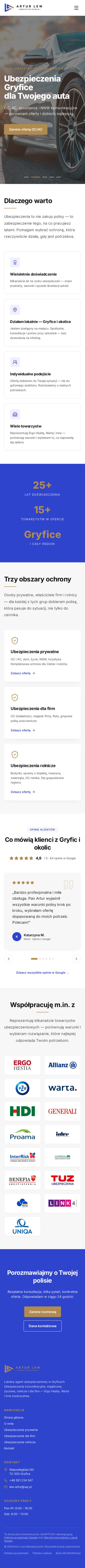 Strona Artur Lew Ubezpieczenia — widok mobilny