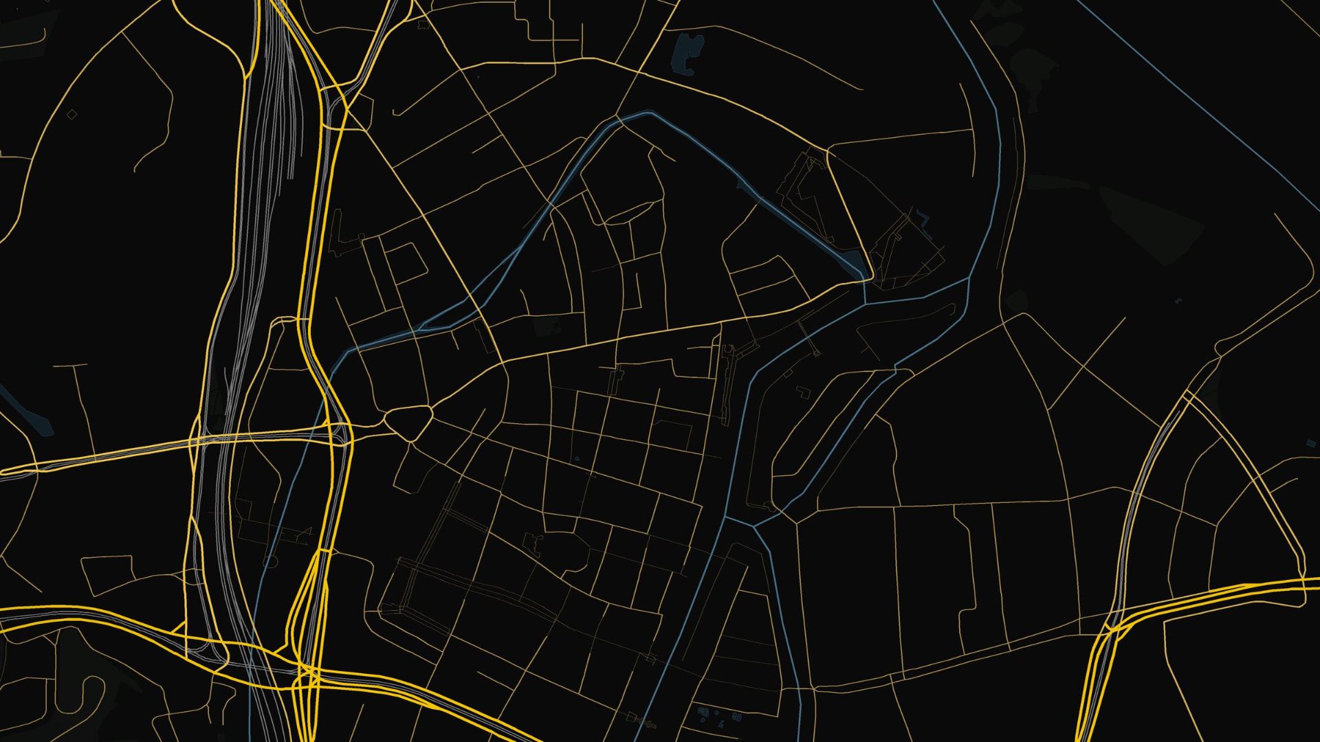 Plan Głównego Miasta w Gdańsku z Motławą na podstawie danych OpenStreetMap